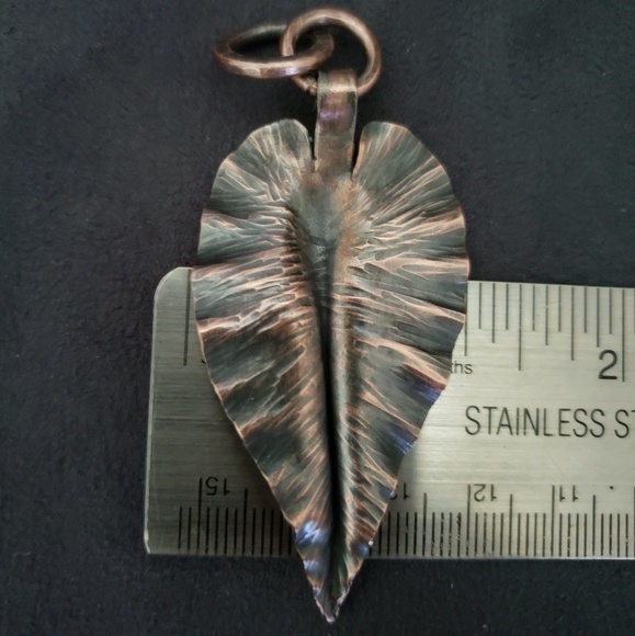 Solid Copper Handcrafted Leaf pendant. Boho - Picture 4 of 4